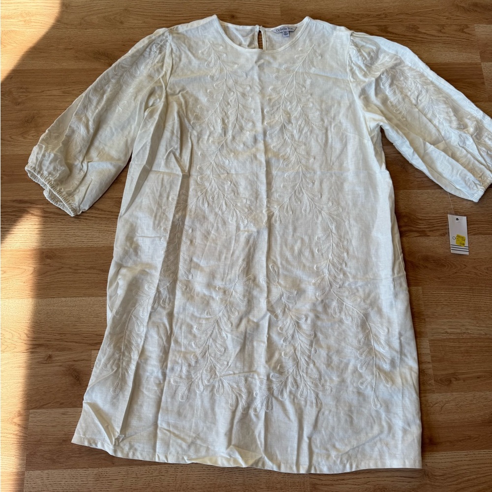 Ophelia Roe Size XL White  A-line Midi Dress Embroidered